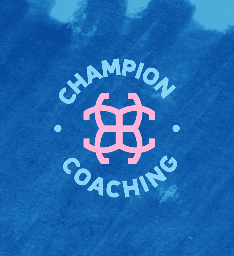Logo design for Champion Coaching, a personal training brand. Features a bold colour scheme and dynamic emblem to boost brand impact. Designed by Creative Footing.