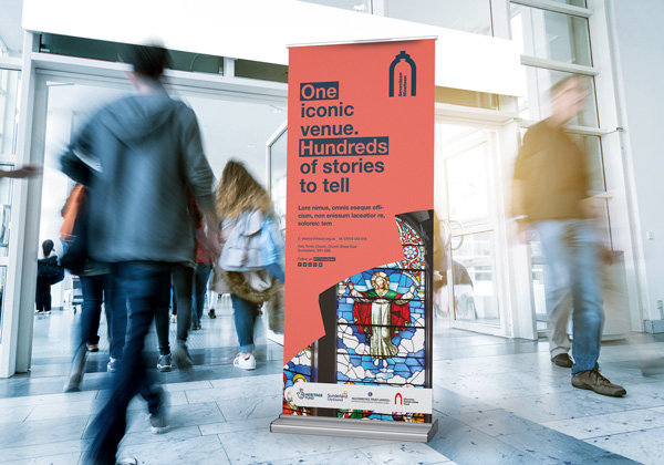 Print design materials for the restoration project at Holy Trinity Church in Sunderland. Designed by Creative Footing.