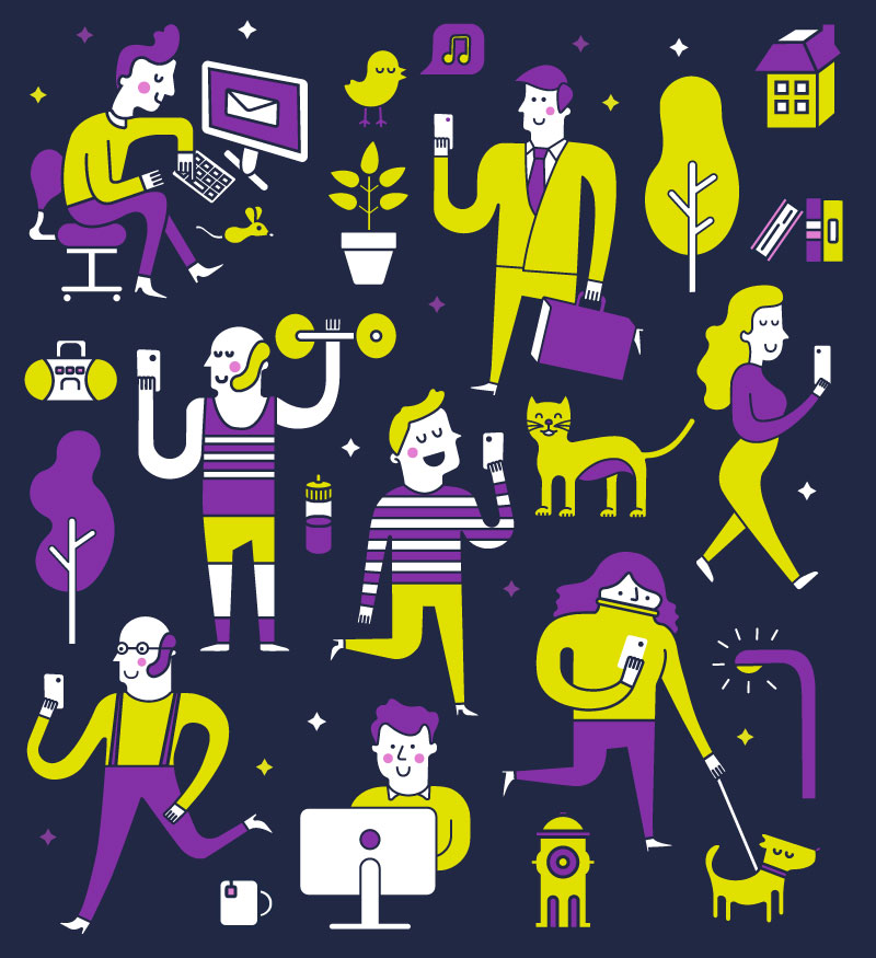 Corporate illustration design for a tech start-up, simplifying processes and providing an engaging, user-friendly brand experience. Designed by Creative Footing.