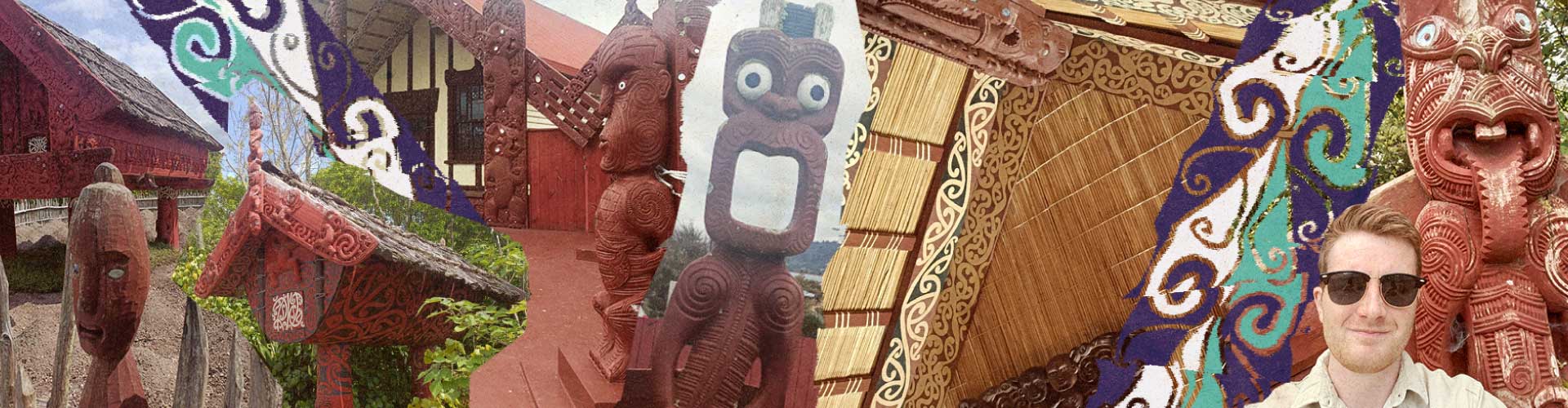 A collection of Māori architectural details and cultural monuments photographed during travels across New Zealand.