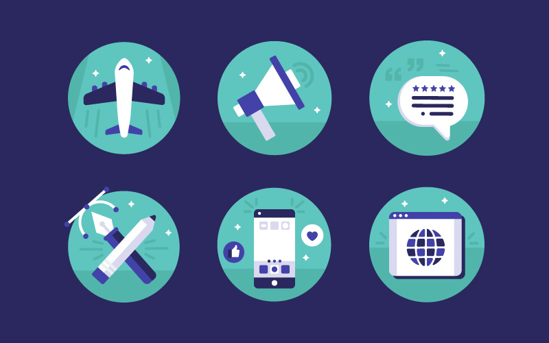 Illustrative icons designed for Creative Footing, reflecting the brand’s unique style and used throughout its digital and print materials.