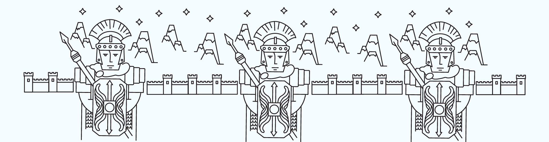 Illustration of a Roman centurion standing in front of Hadrian's Wall, symbolizing the historic heritage of North-East England. Artwork by Creative Footing.