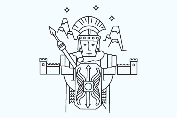 Illustration capturing the essence of Northumberland, featuring Hadrian’s Wall and a Roman Centurion, celebrating local history.