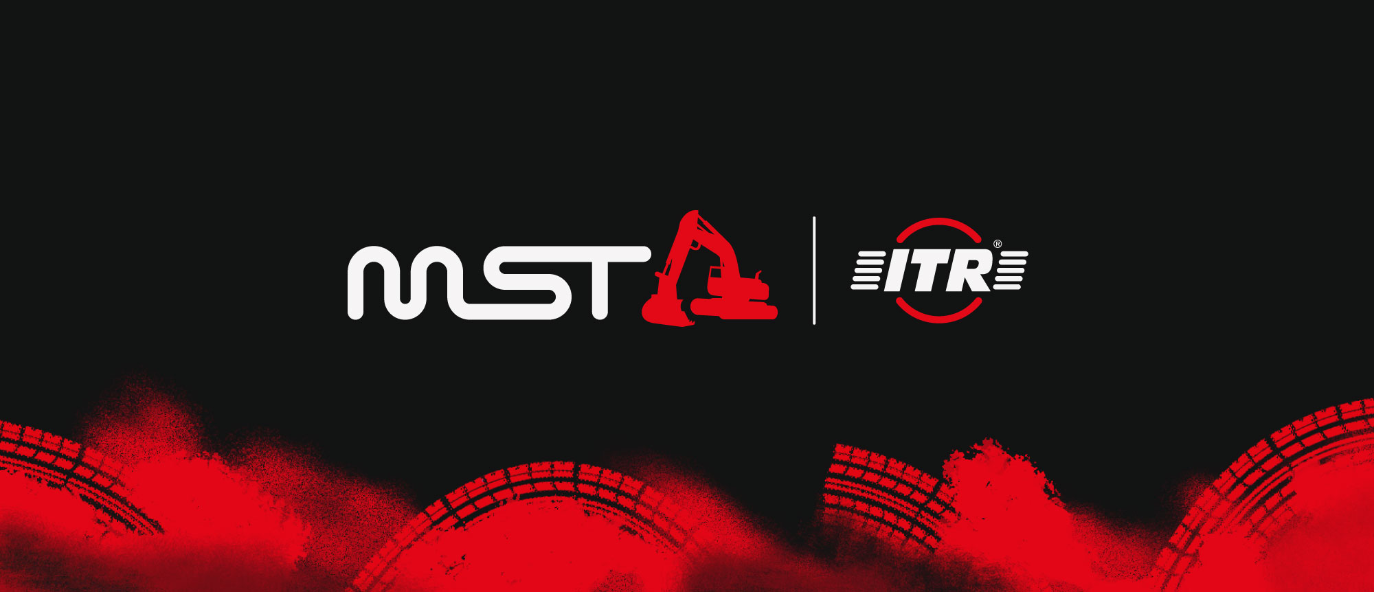 Overview of the campaign design theme for MST Group, featuring illustrated tyre tracks, a rugged texture, and bold red brand accents. Designed by Creative Footing.